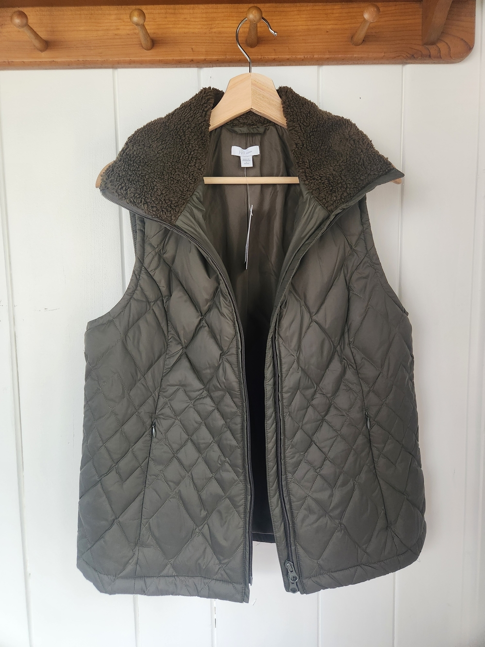 J. Jill Quilted Olive Green Sherpa-Lined Vest